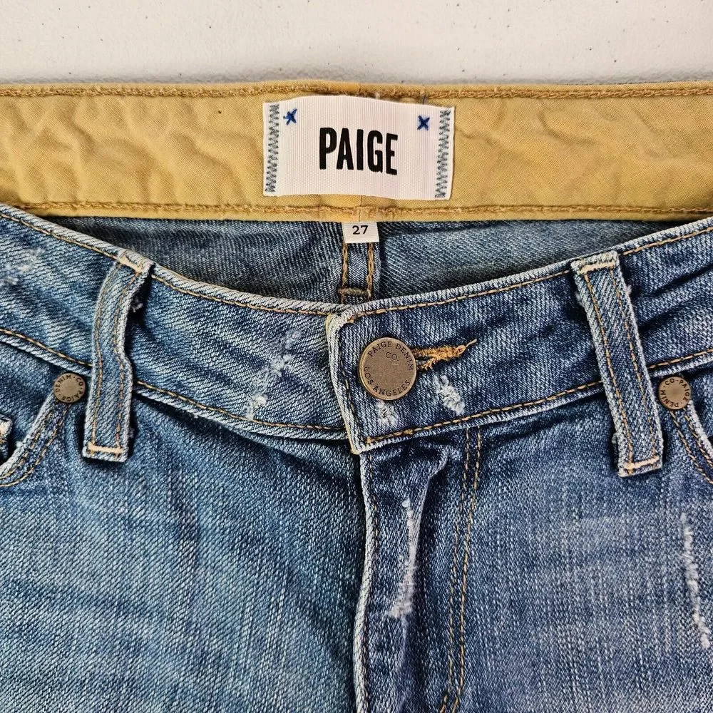Paige Women's 27 (31x10) Blue Raw Hem Cut Off Denim Distressed Jeans Short USA - Picture 3 of 14